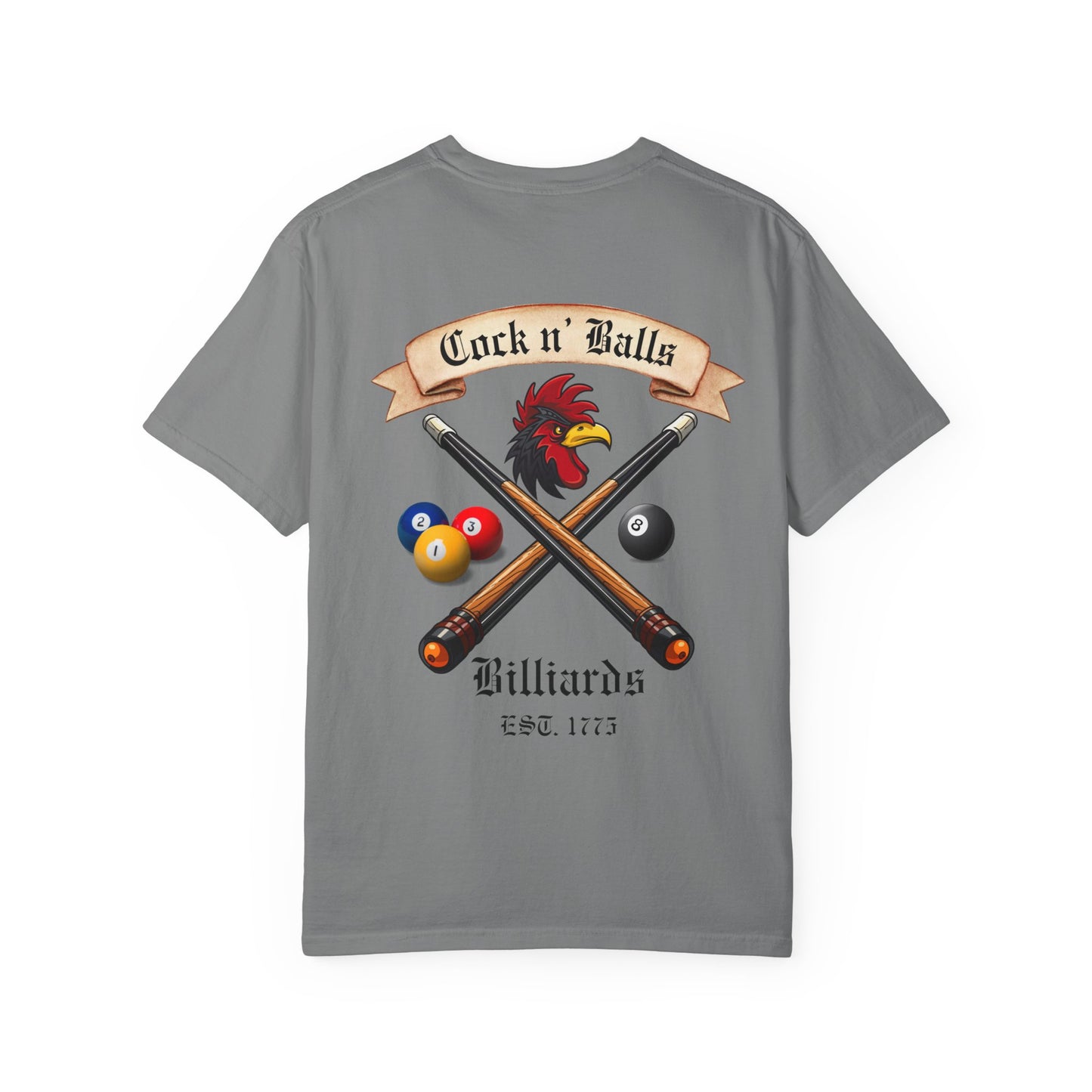 Cock n' Balls Billiards T-Shirt | Unisex Retro Garment-Dyed Tee for Pool Lovers, Game Night Apparel