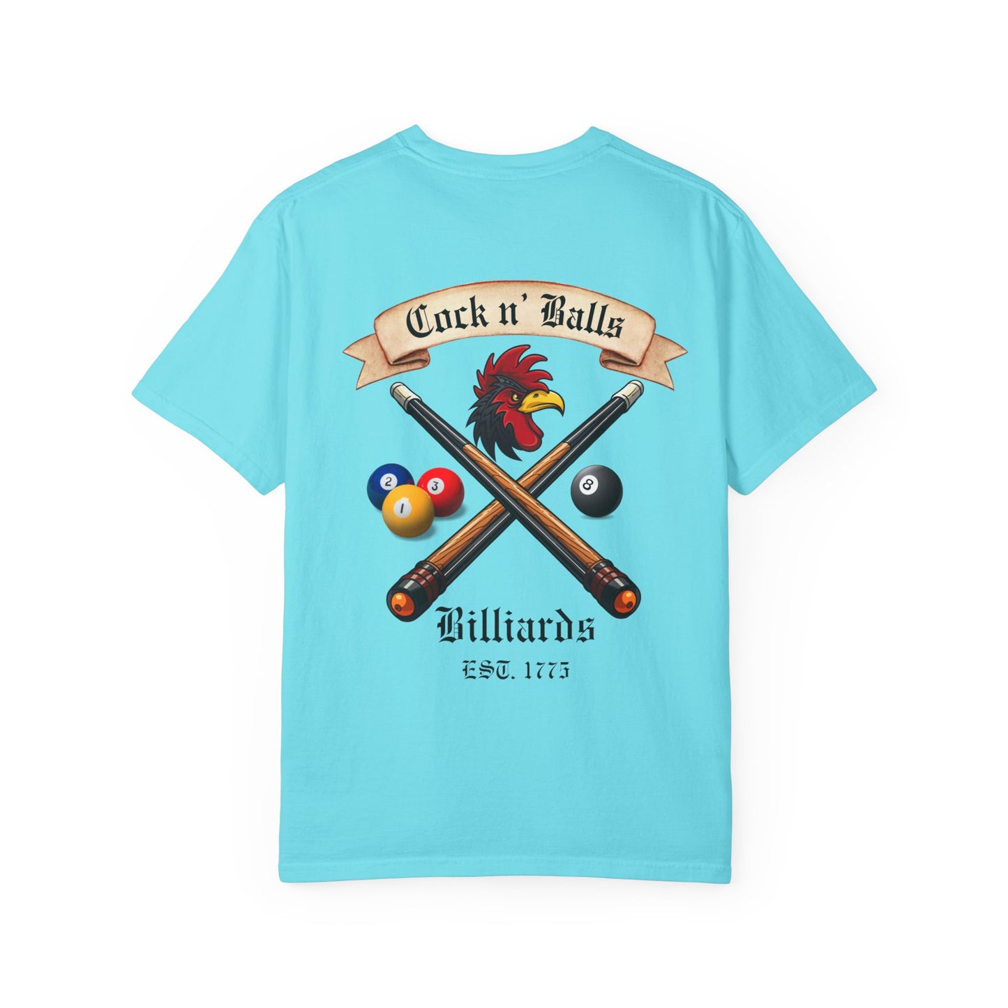 Cock n' Balls Billiards T-Shirt | Unisex Retro Garment-Dyed Tee for Pool Lovers, Game Night Apparel