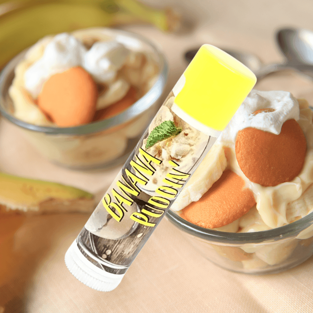 Natural nut free lip balm - Lick 'er Lips Lip BalmBanana Pudding Lip Balm - Indulge Your Lips in Sweet, Creamy Goodness!