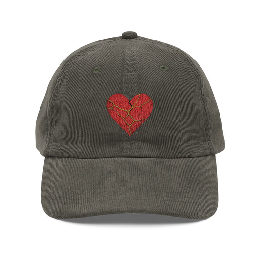 Heartbreak Kintsugi Corduroy Cap, Vintage Fall Fashion, Unique Embroidery Hat