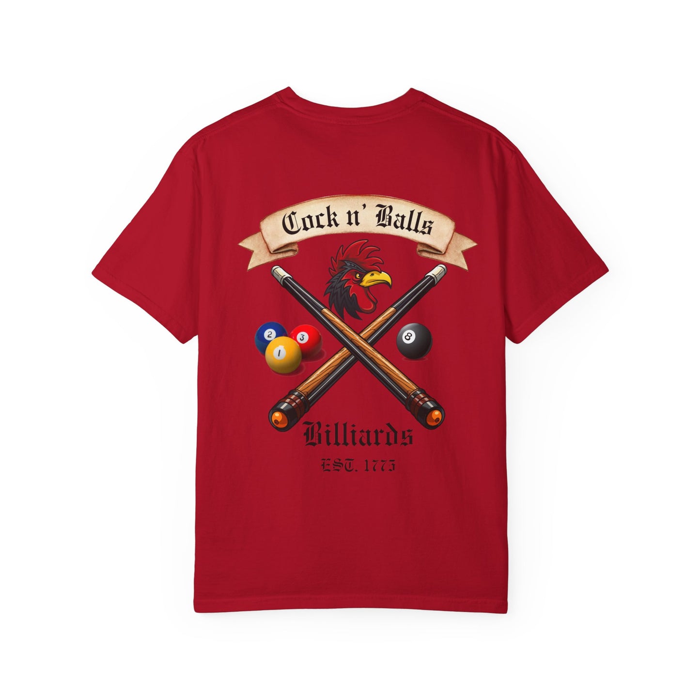 Cock n' Balls Billiards T-Shirt | Unisex Retro Garment-Dyed Tee for Pool Lovers, Game Night Apparel