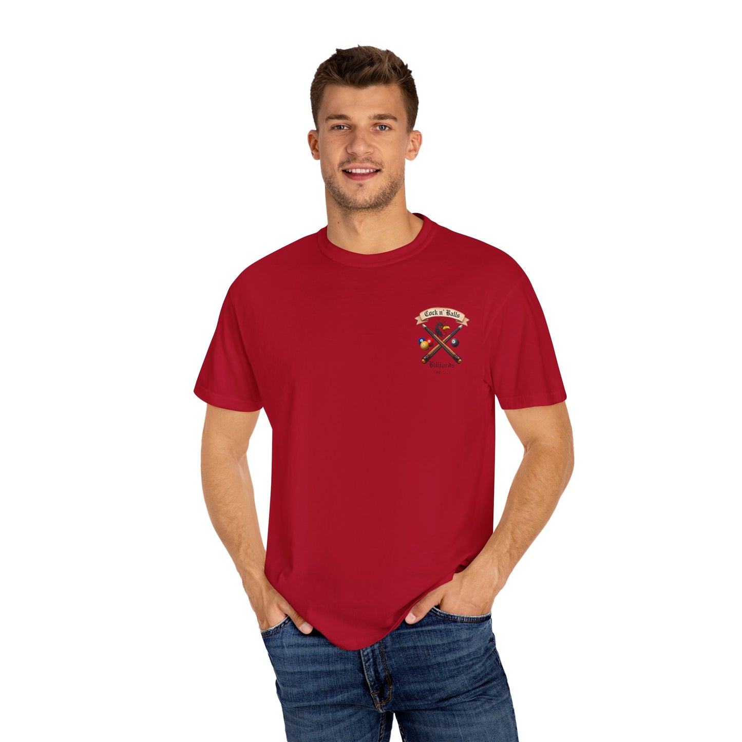 Cock n' Balls Billiards T-Shirt | Unisex Retro Garment-Dyed Tee for Pool Lovers, Game Night Apparel