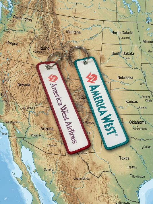 America West Airlines Keychain Set 2-Piece | Retro Airline Keychains | Aviation Collectible Gift
