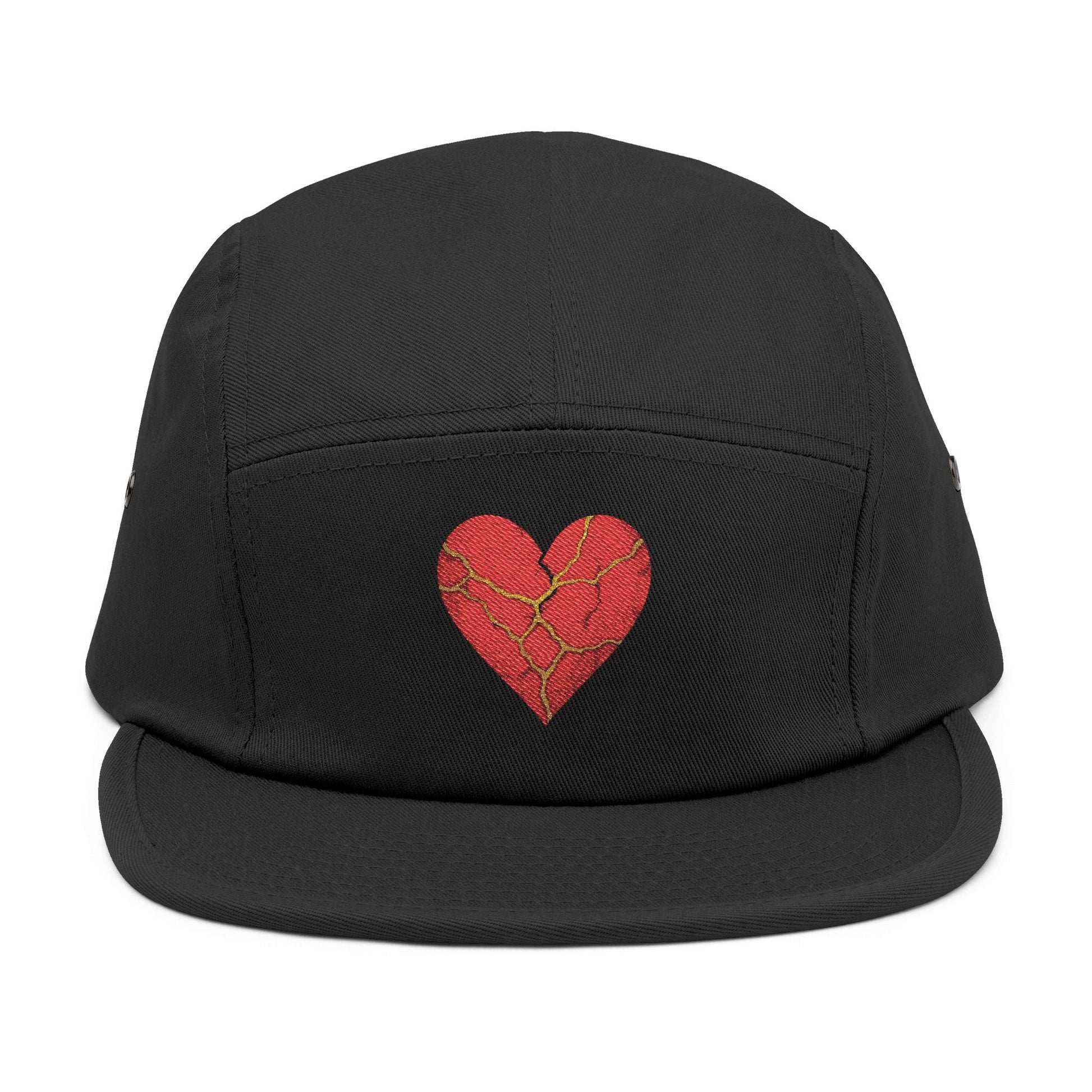 Embroidered Kintsugi Heart 5 Panel Cap, Casual Hat, Cool Summer Accessory, Trendy Streetwear