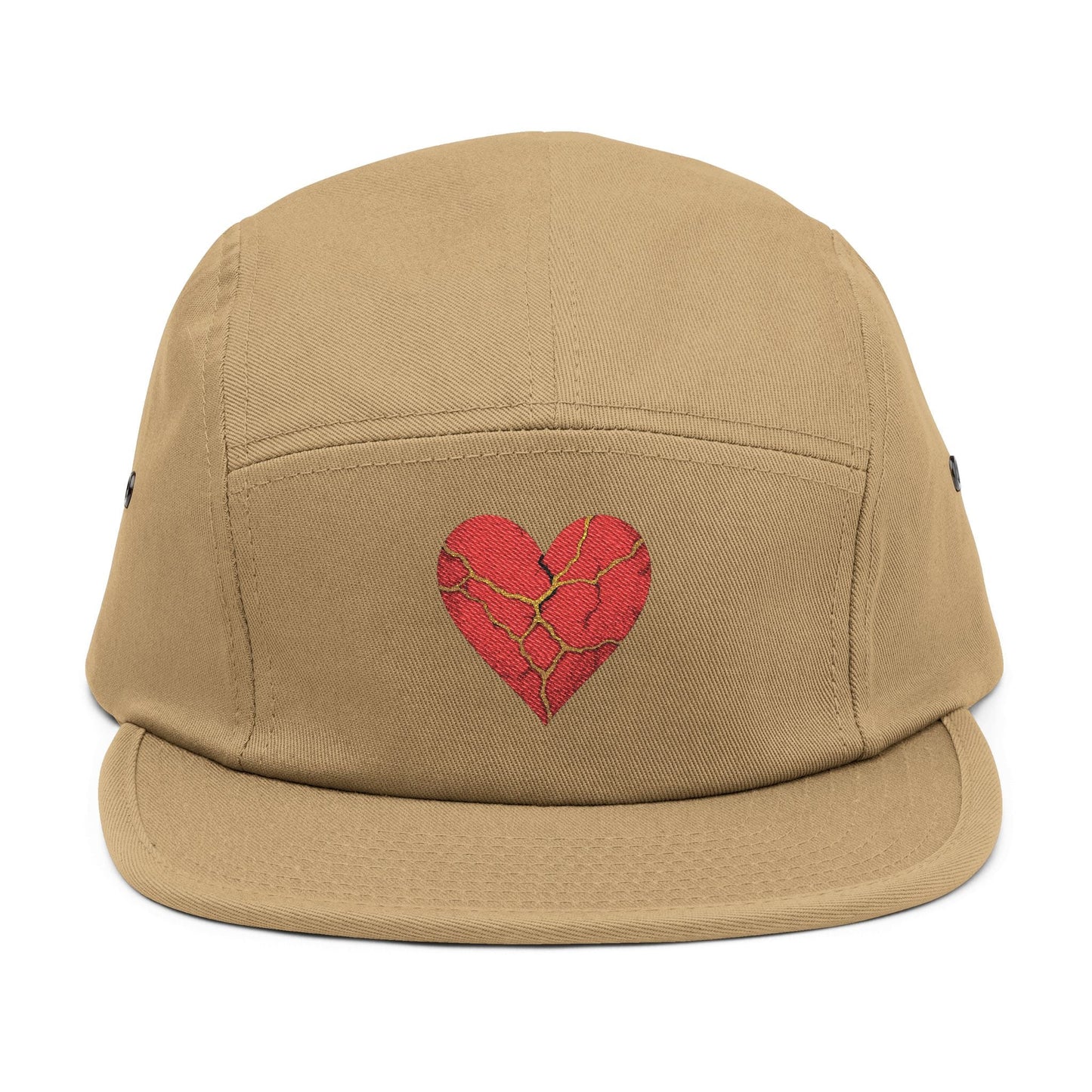 Embroidered Kintsugi Heart 5 Panel Cap, Casual Hat, Cool Summer Accessory, Trendy Streetwear