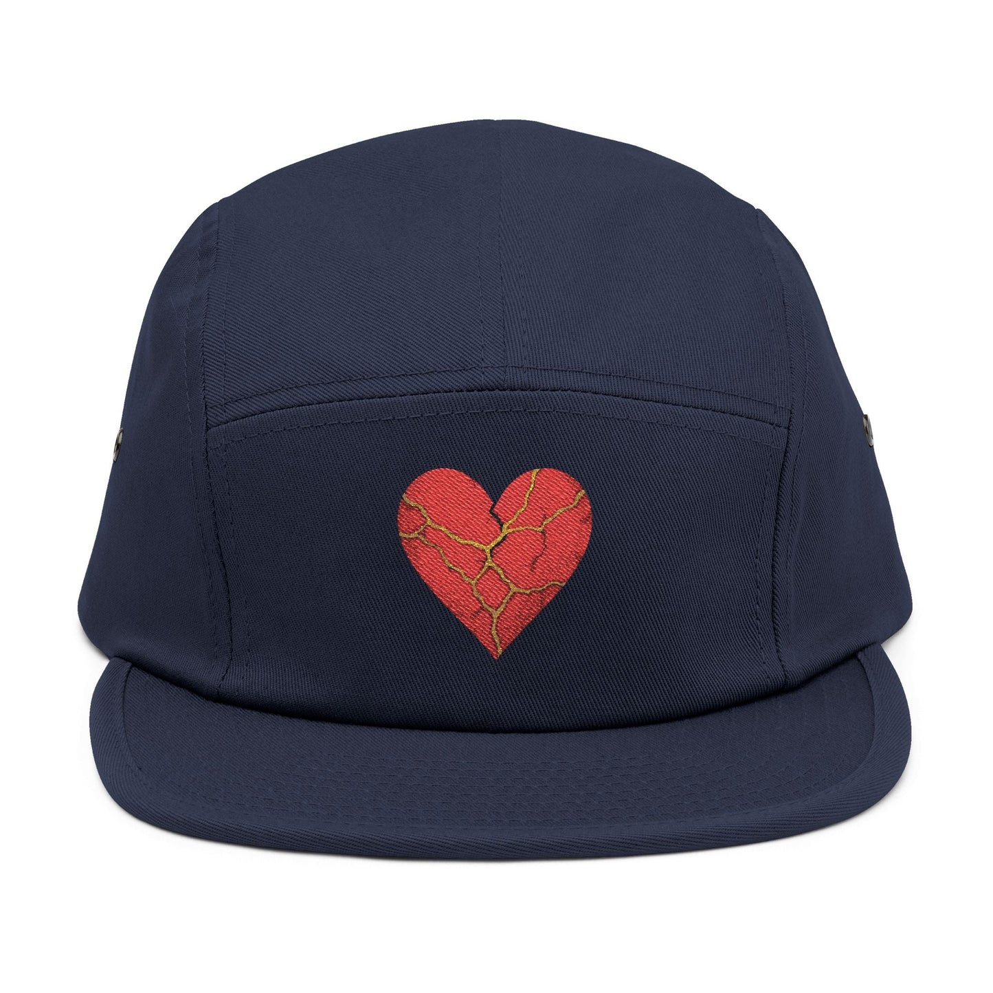 Embroidered Kintsugi Heart 5 Panel Cap, Casual Hat, Cool Summer Accessory, Trendy Streetwear