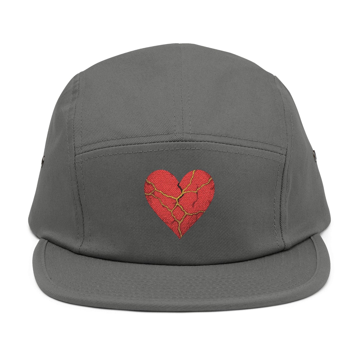 Embroidered Kintsugi Heart 5 Panel Cap, Casual Hat, Cool Summer Accessory, Trendy Streetwear