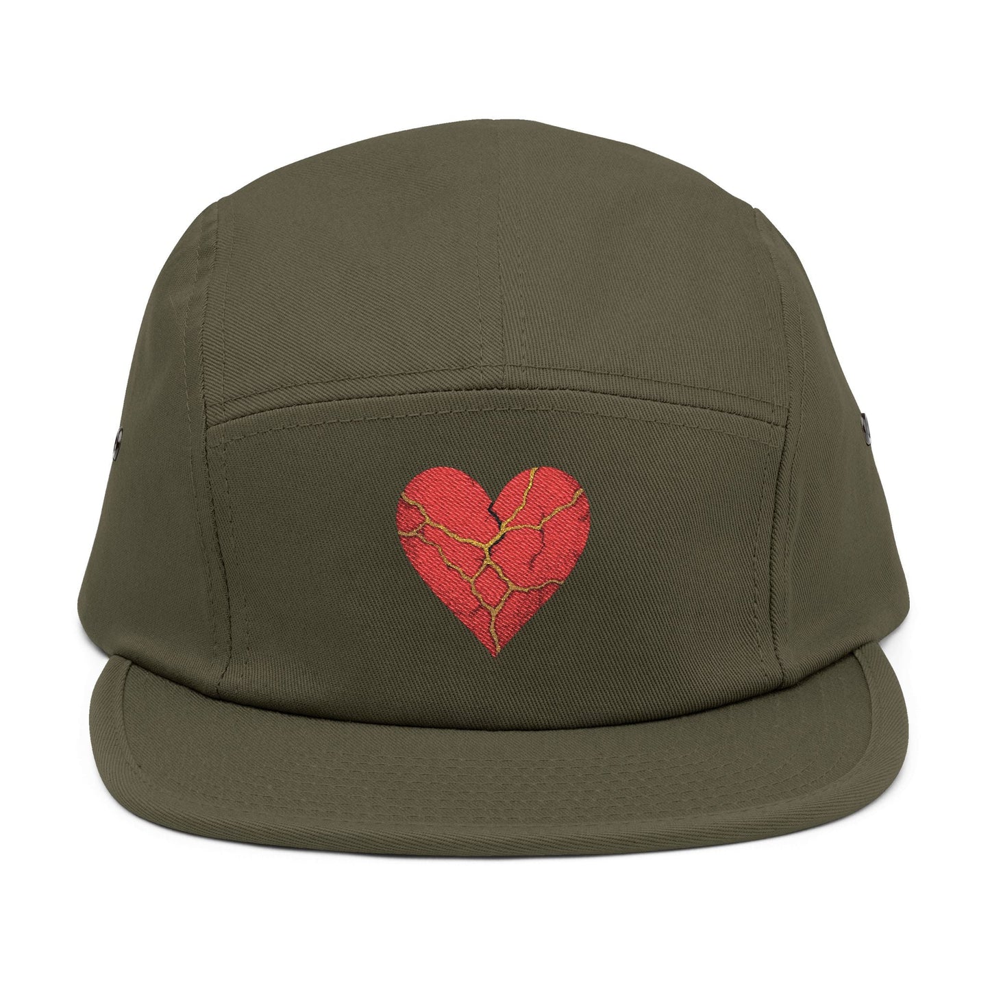 Embroidered Kintsugi Heart 5 Panel Cap, Casual Hat, Cool Summer Accessory, Trendy Streetwear