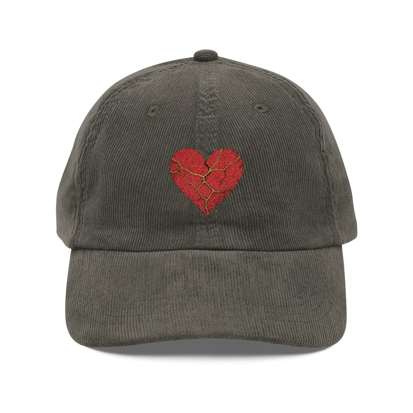 Heartbreak Kintsugi Corduroy Cap, Vintage Fall Fashion, Unique Embroidery Hat
