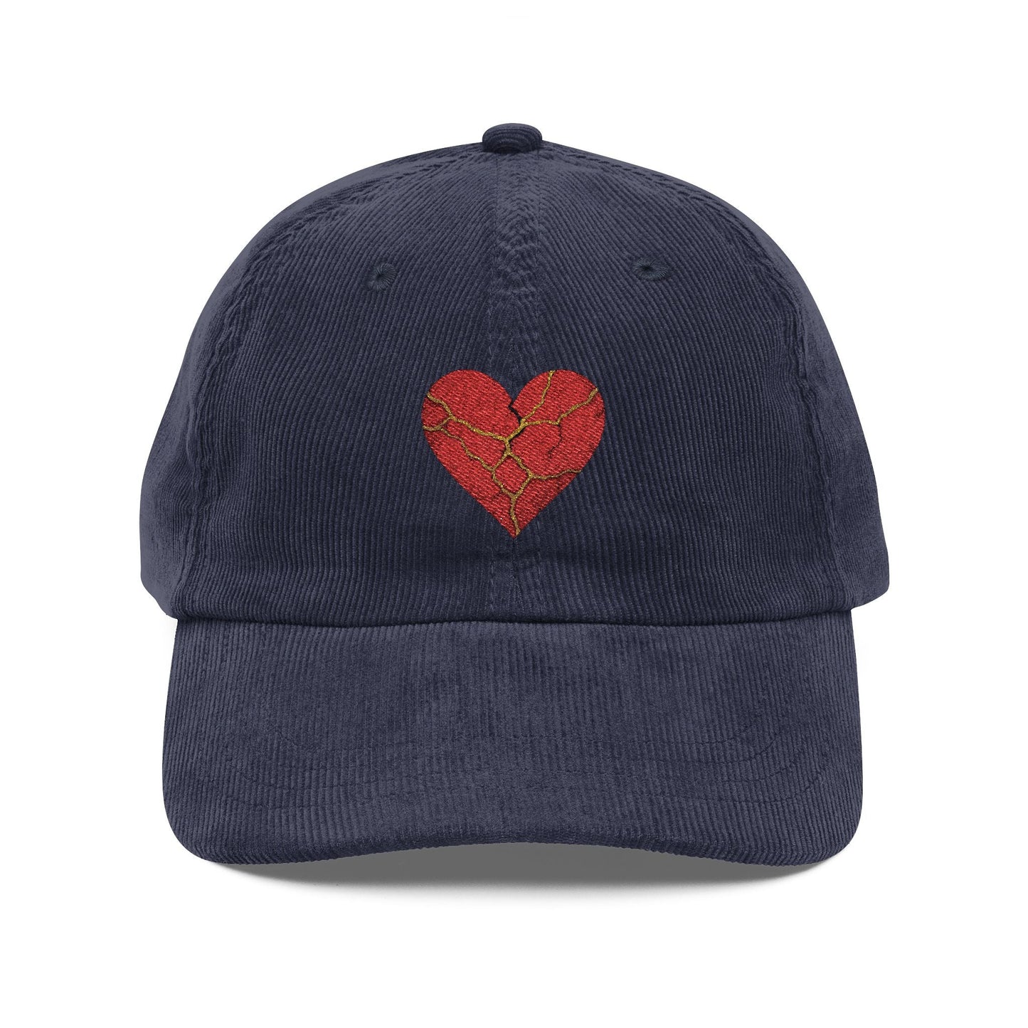 Heartbreak Kintsugi Corduroy Cap, Vintage Fall Fashion, Unique Embroidery Hat