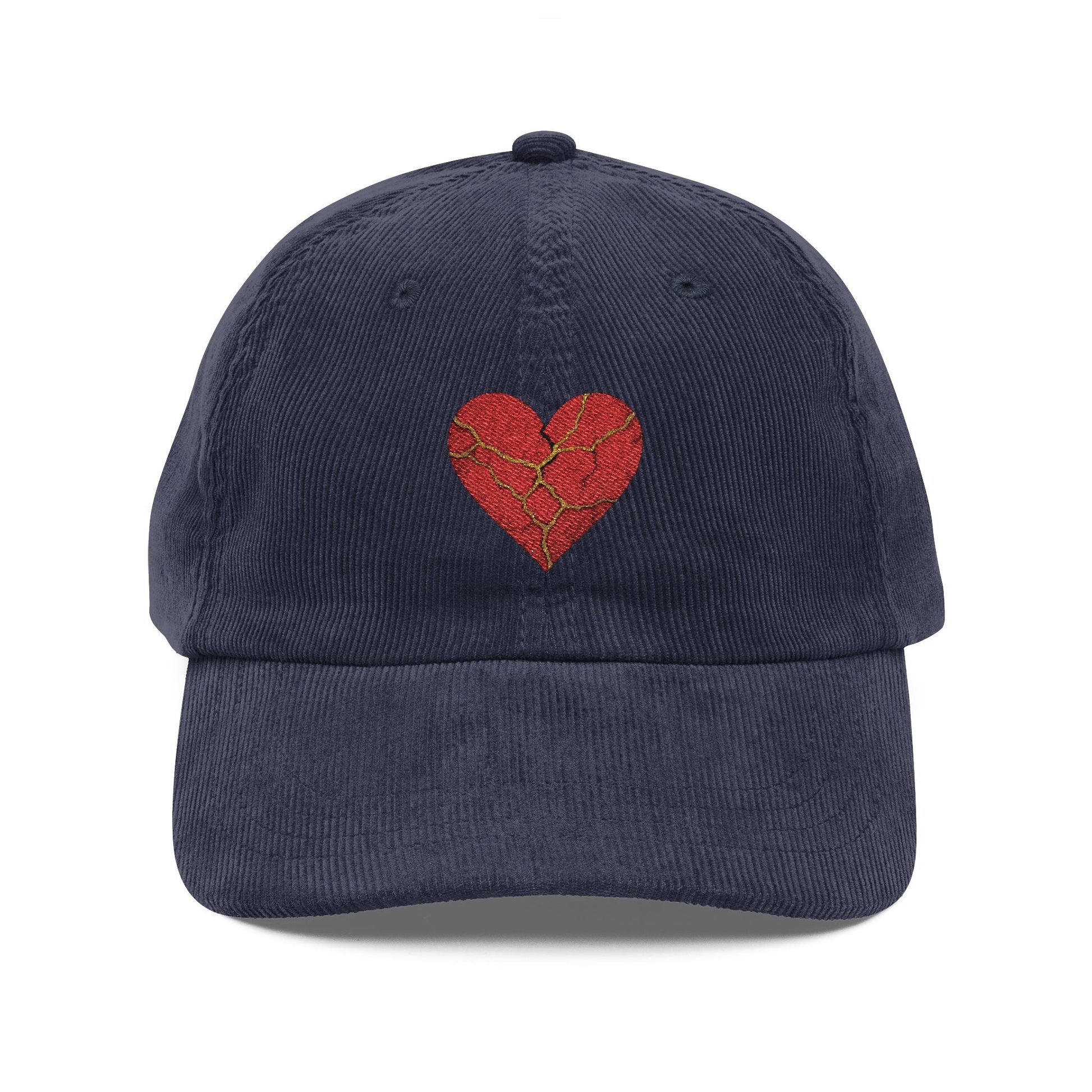 Heartbreak Kintsugi Corduroy Cap, Vintage Fall Fashion, Unique Embroidery Hat