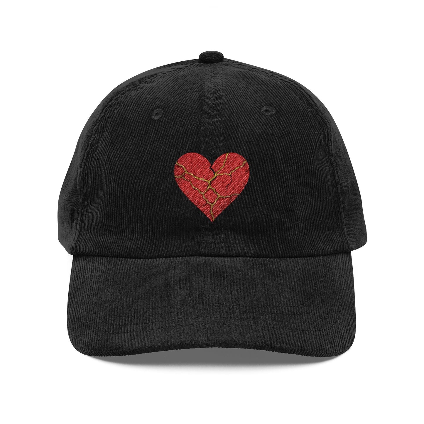 Heartbreak Kintsugi Corduroy Cap, Vintage Fall Fashion, Unique Embroidery Hat