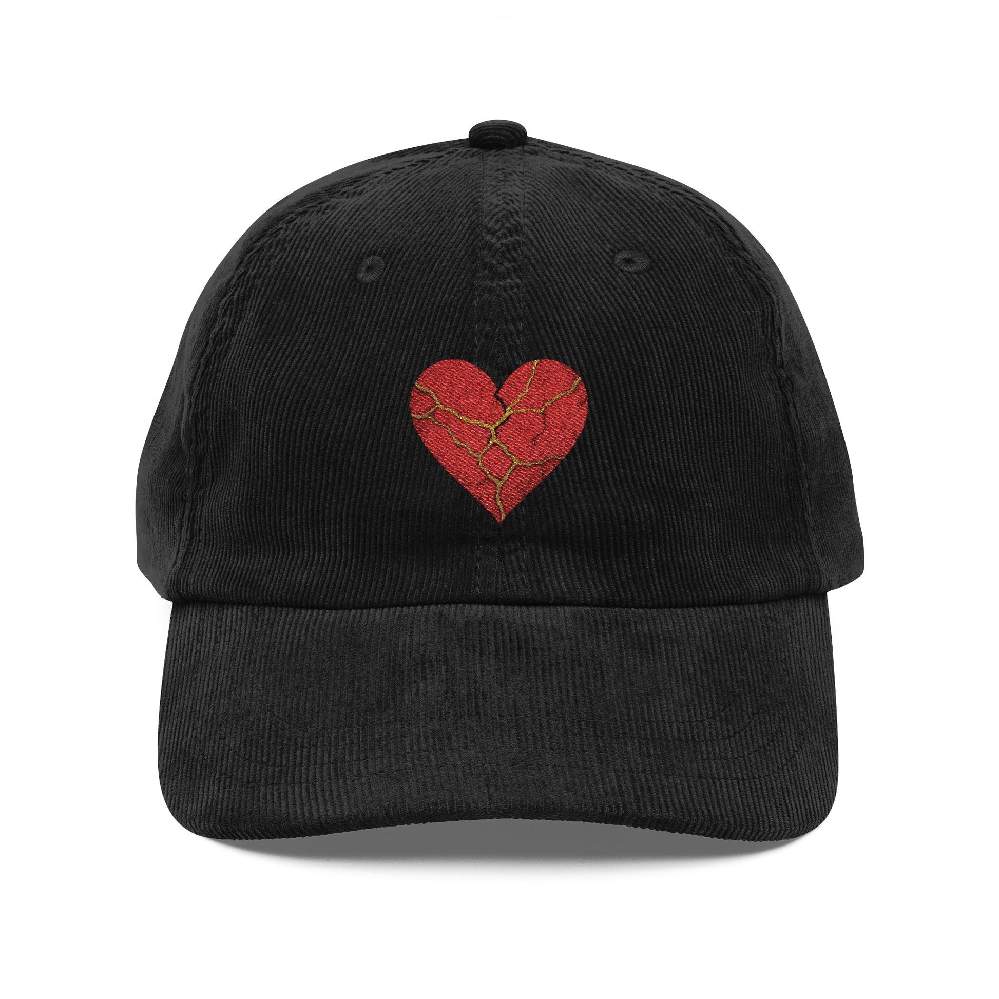 Heartbreak Kintsugi Corduroy Cap, Vintage Fall Fashion, Unique Embroidery Hat