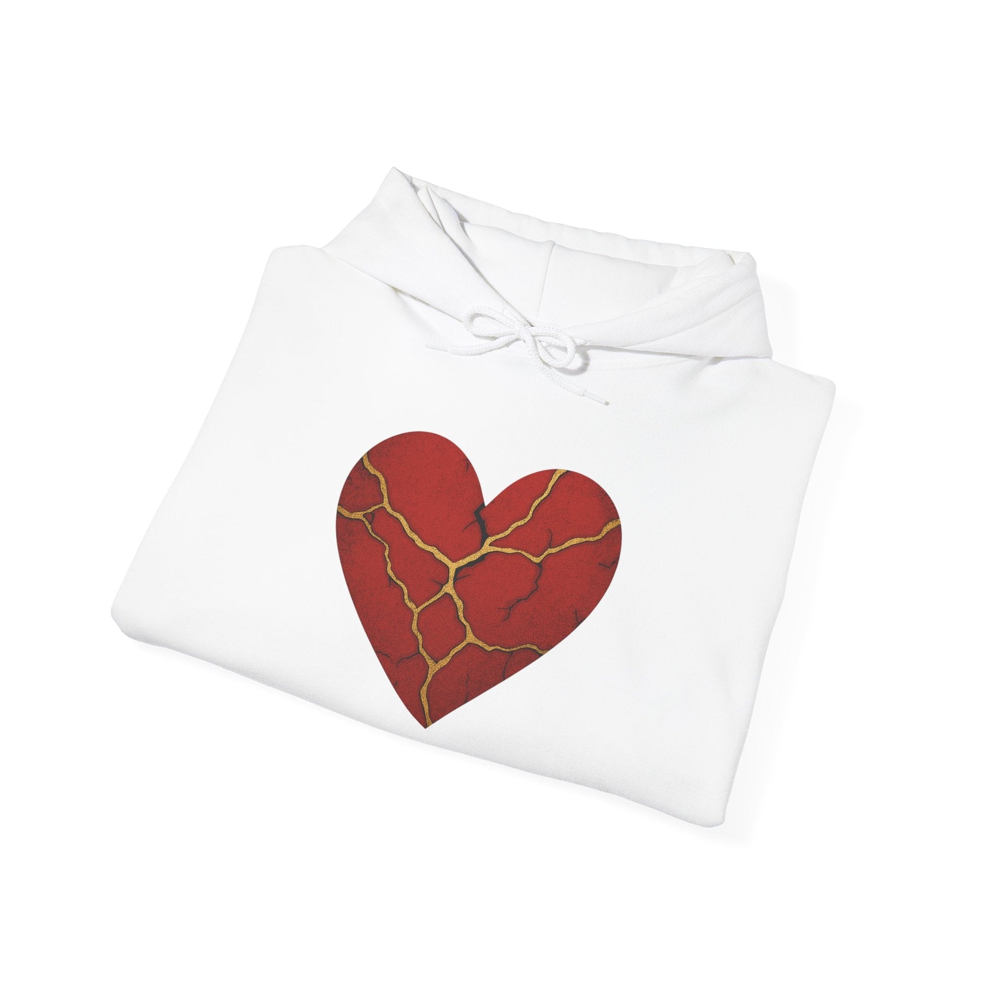 Kintsugi Heart Hoodie, Unisex Heavy Blend Sweatshirt, Casual Streetwear, Comfort Wear for Self-Love