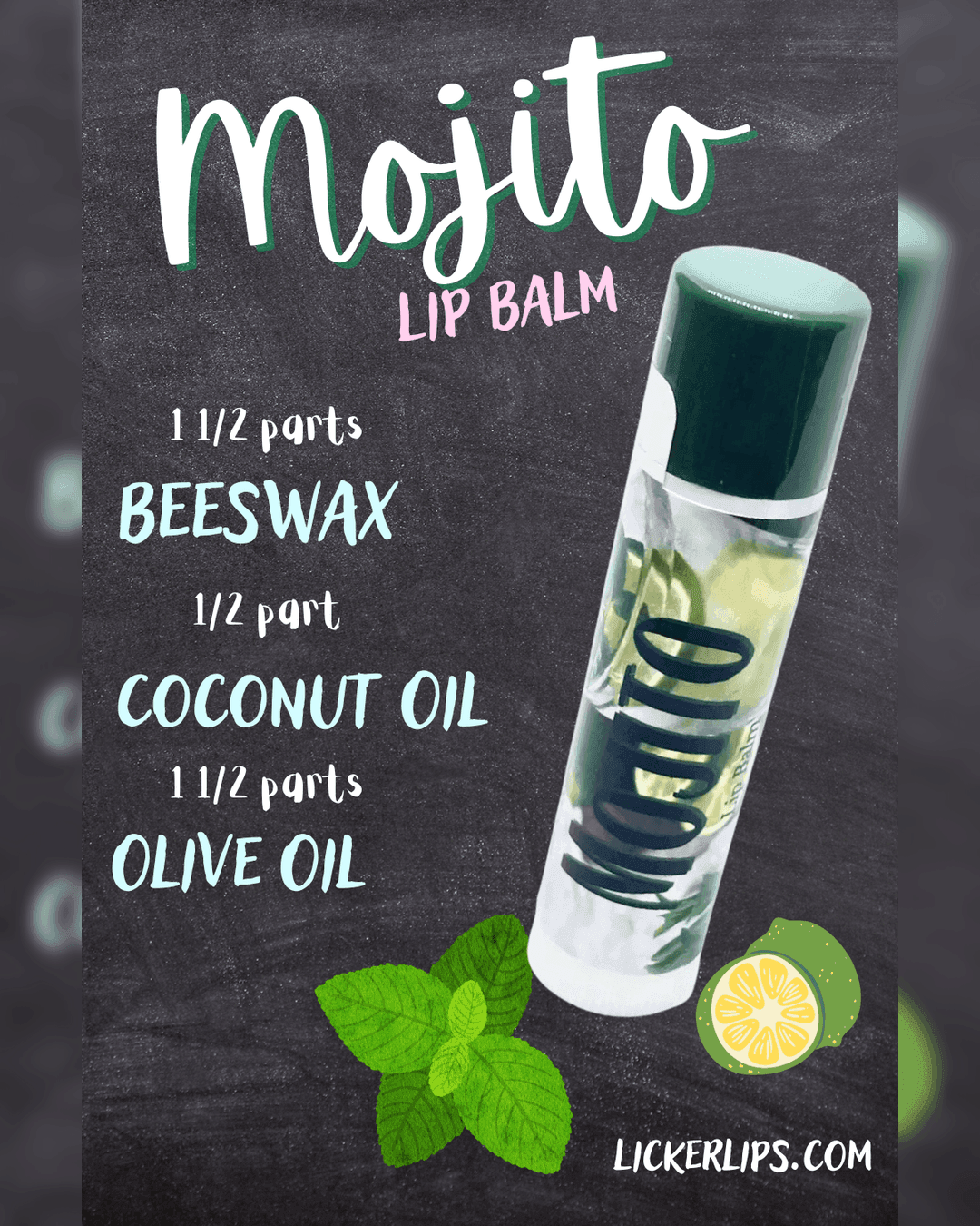 Natural nut free lip balm - Lick 'er Lips Lip BalmMojito Lip Balm - Handmade and Naturally Sweetened