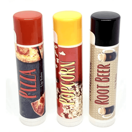 Natural nut free lip balm - Lick 'er Lips Lip BalmMovie Night Lip Balm Pack – Root Beer, Pizza & Popcorn Flavors