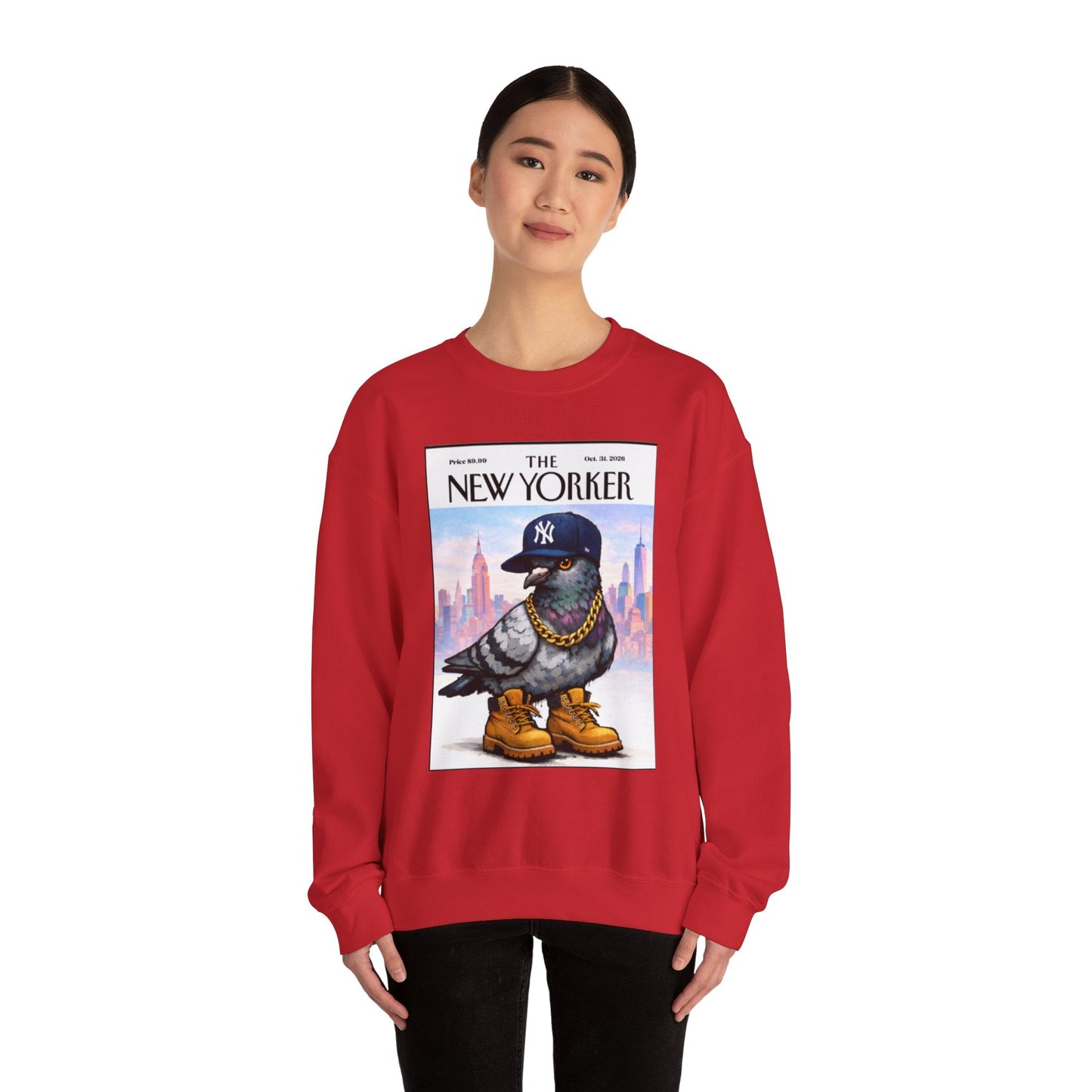 New York Pigeon Yankee Hat Crewneck Sweatshirt – NYC Street-Style Graphic