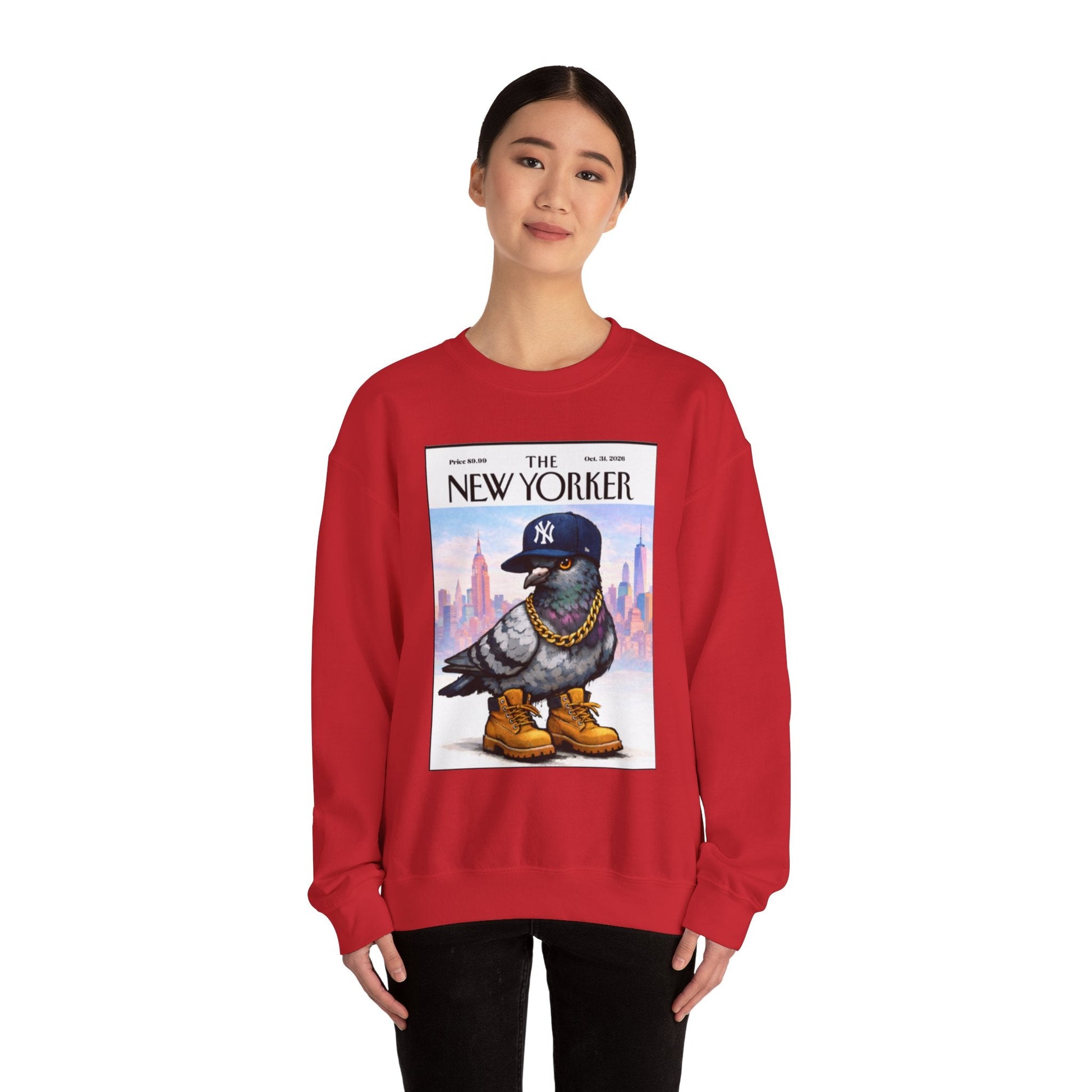 New York Pigeon Yankee Hat Crewneck Sweatshirt – NYC Street-Style Graphic
