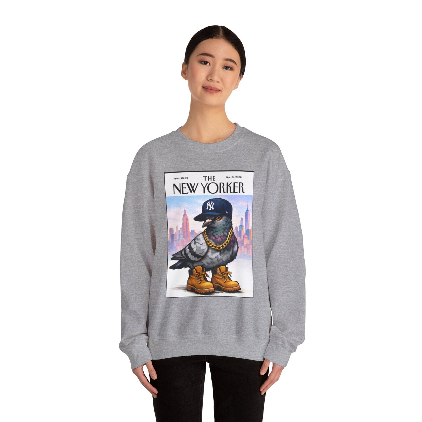 New York Pigeon Yankee Hat Crewneck Sweatshirt – NYC Street-Style Graphic