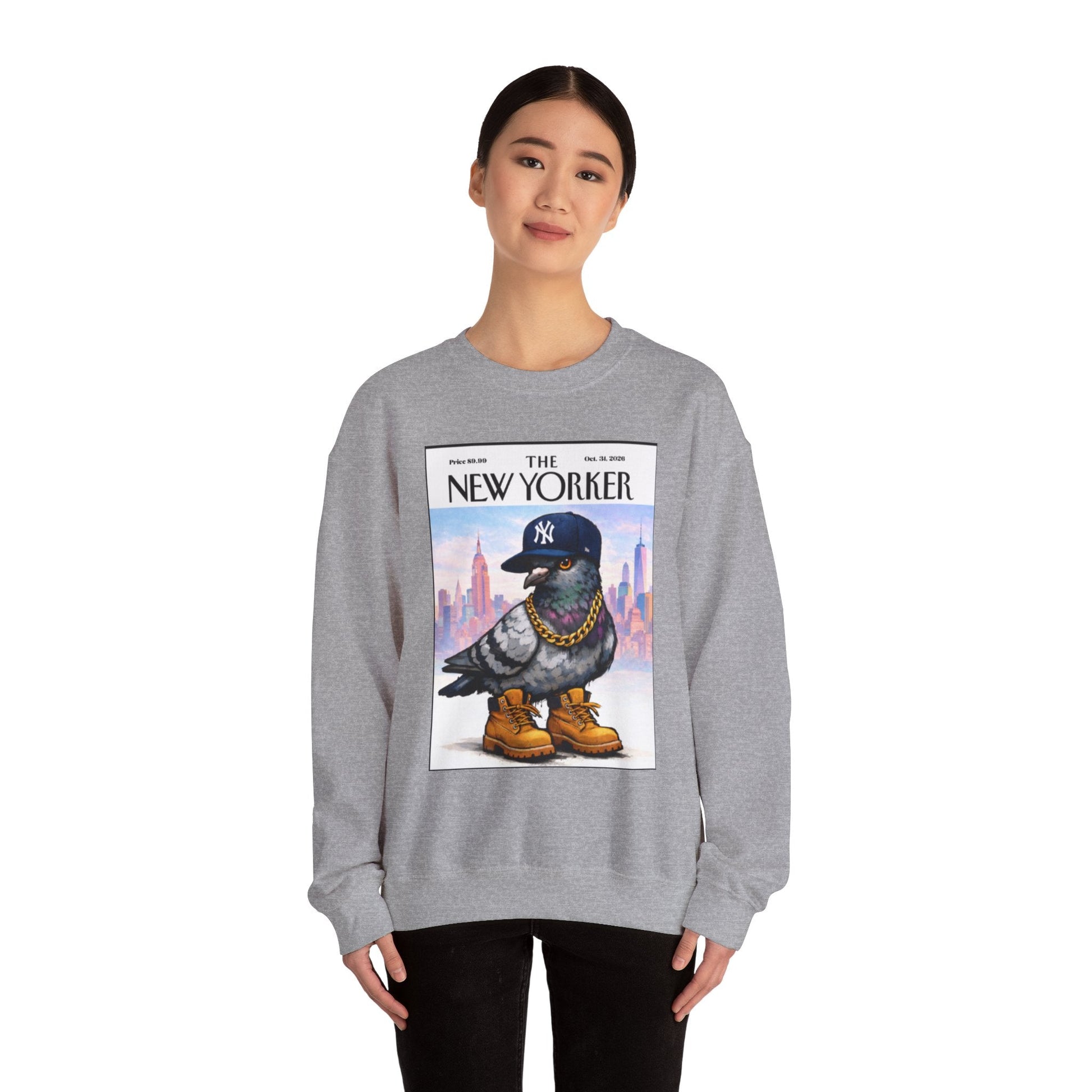 New York Pigeon Yankee Hat Crewneck Sweatshirt – NYC Street-Style Graphic
