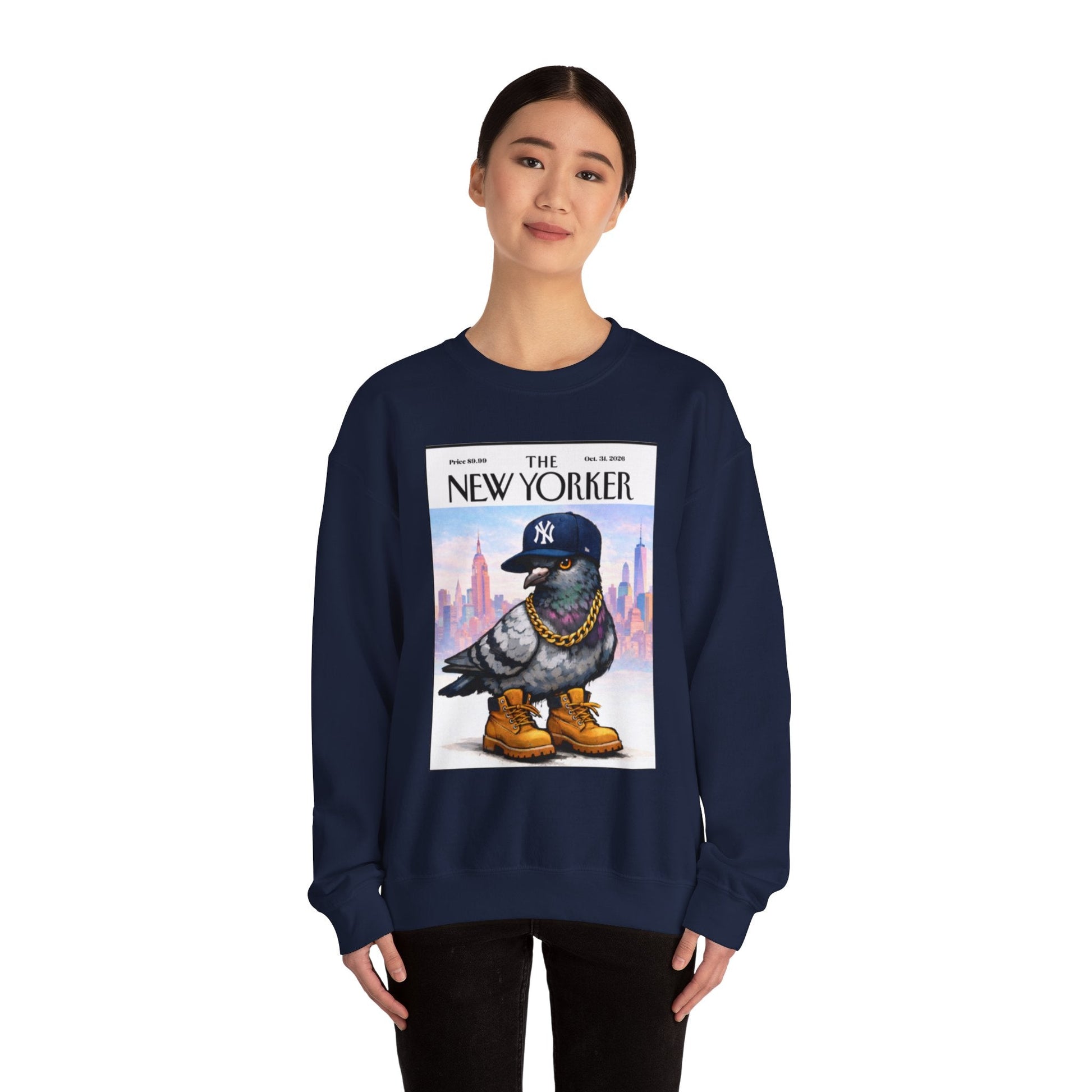 New York Pigeon Yankee Hat Crewneck Sweatshirt – NYC Street-Style Graphic
