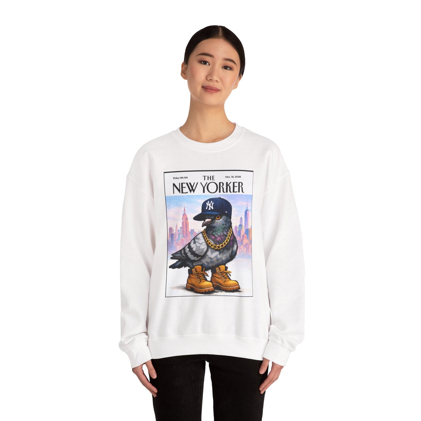 New York Pigeon Yankee Hat Crewneck Sweatshirt – NYC Street-Style Graphic