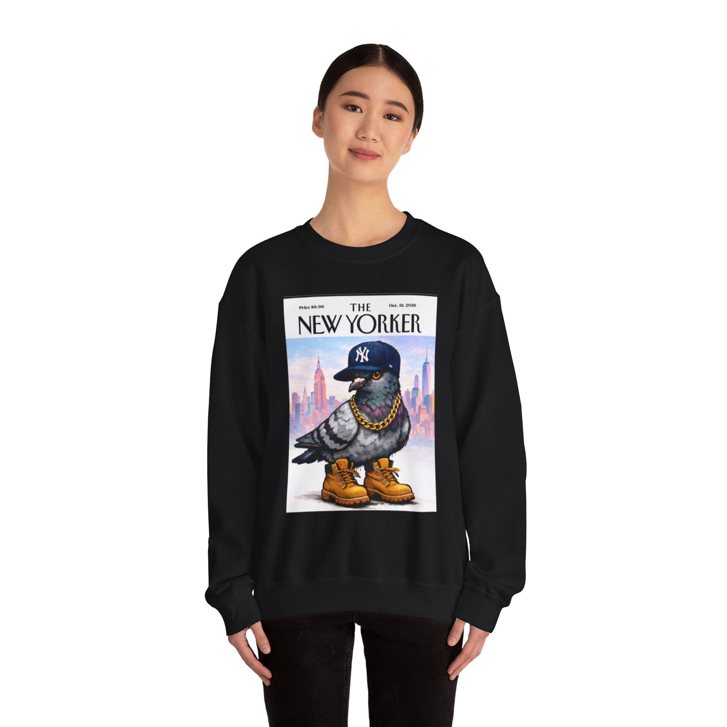 New York Pigeon Yankee Hat Crewneck Sweatshirt – NYC Street-Style Graphic
