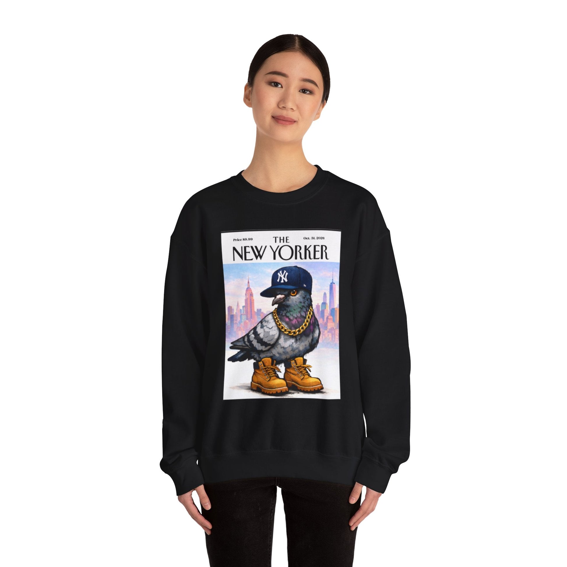 New York Pigeon Yankee Hat Crewneck Sweatshirt – NYC Street-Style Graphic