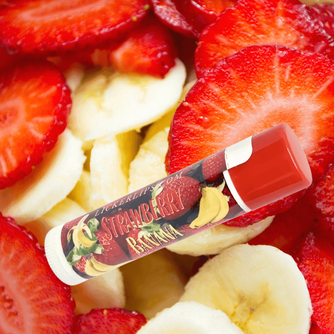 Natural nut free lip balm - Lick 'er Lips Lip BalmStrawberry Banana Lip Balm - Handmade Naturally Sweetened Lip Care